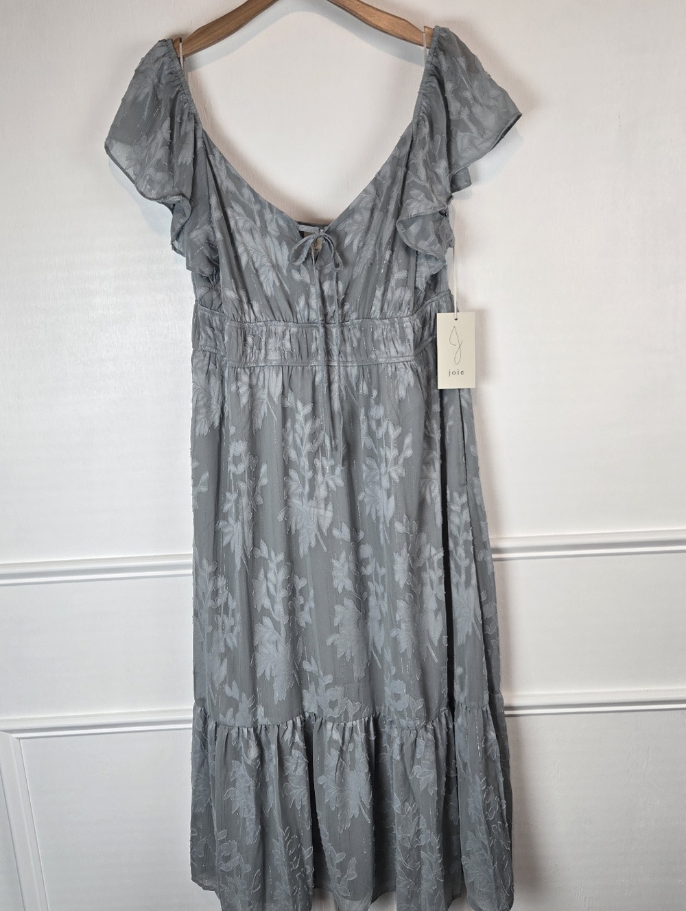 NWT Joie Ethereal Sage Green / Dusty Blue /Gray Floral Maxi Ruffle Sleeves Sz XL